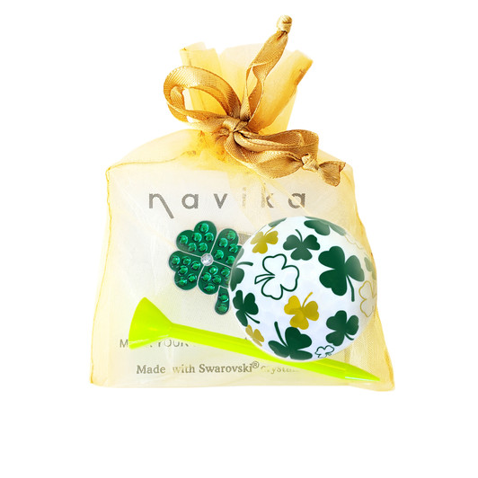 Gift Set - Lucky Clovers Golf Ball & Clover Swarovski Crystal Ball Marker Gift Set