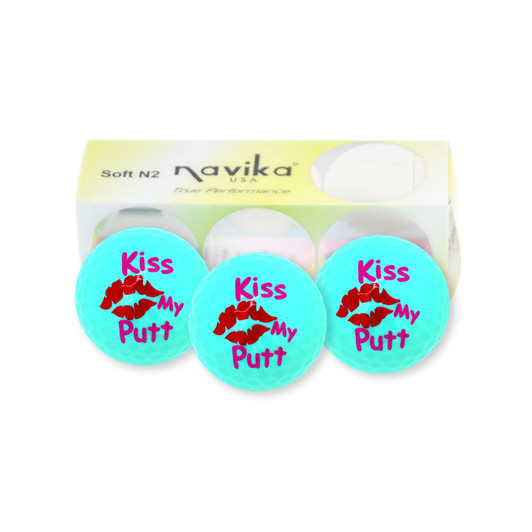 Golf Balls - Kiss My Putt on Teal Golf Balls (Sleeve of 3)