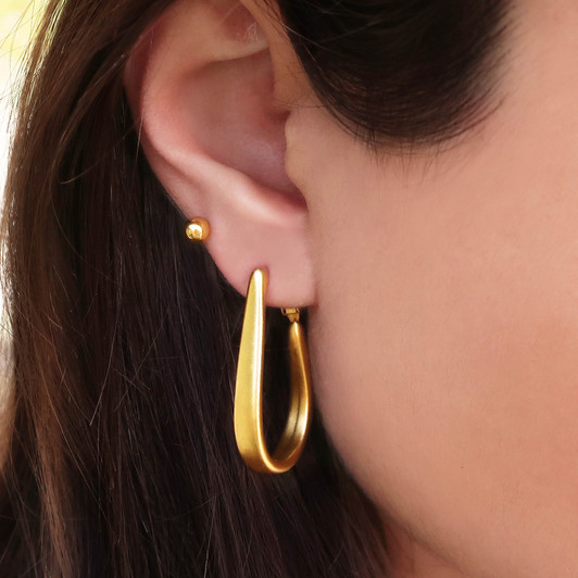 Matte Gold Teardrop Hoop Earrings Matte Gold Teardrop Hoop Earrings