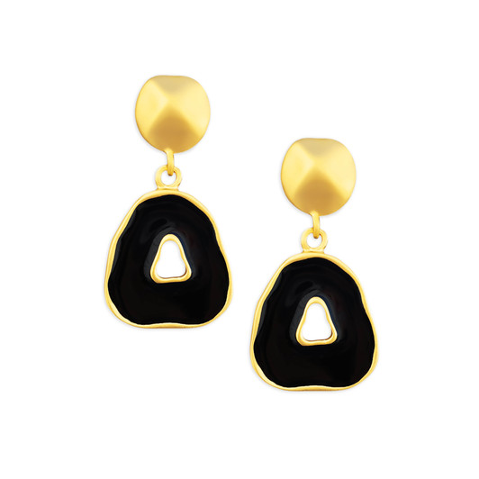 Black and Matte Gold Large Vintage Earrings | Retro Triangle Shaped Earrings Black and Matte Gold Large Vintage Earrings | Retro Triangle Shaped Earrings