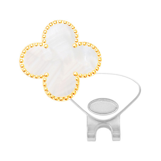 Flora Clover Ball Marker with Gold Hand Crafted Textured Edge - Mother of Pearl Flora Clover Ball Marker with Gold Hand Crafted Textured Edge - Mother of Pearl