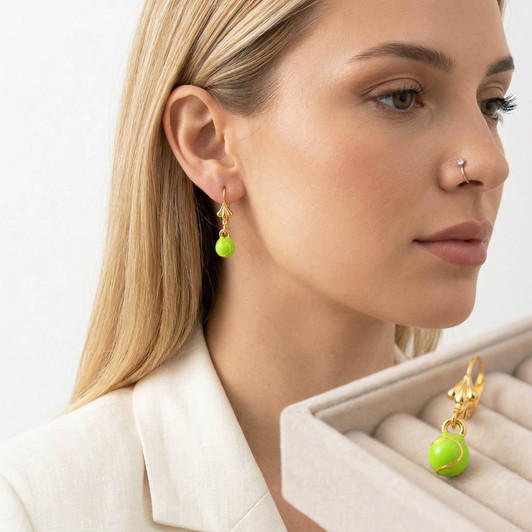 Gold Tennis Ball Earrings