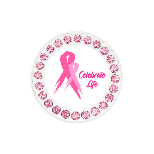 Pink Ribbon "Celebrate Life" Pink Ball Marker adorned with Crystals from Swarovski®- with Hat Clip