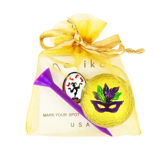 Gift Set - Mardi Gras Jester / Juggler Ball Marker and Mardi Gras Mask Golf Ball Gift Set