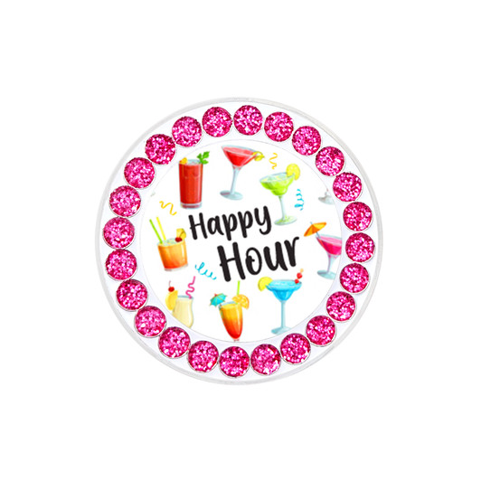 Happy Hour Ball Marker with Glitter Dots | Hat Clip Included | Choose your Color