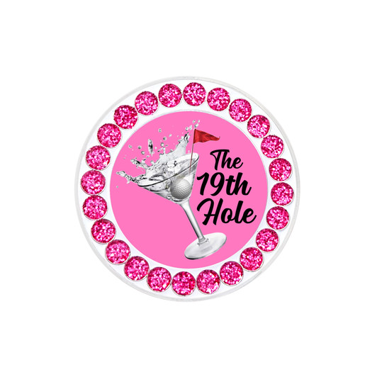 19th Hole Ball Marker with Glitter Dots | Hat Clip Included | Choose your Color