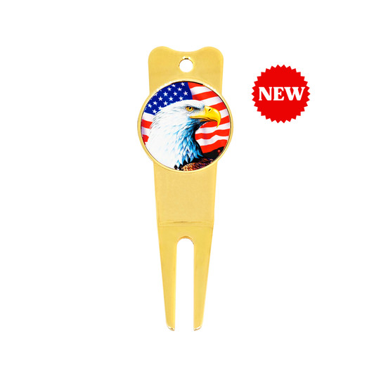Gold Divot Tool USA Flag With Eagle Design