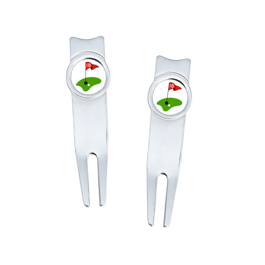 Set of 2 Divot Tools With 18 Hole Design