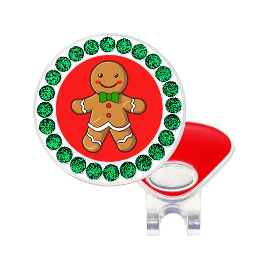 Gingerbread Man Ball Marker With Glitter Dots & Hat Clip - Choose Your Color