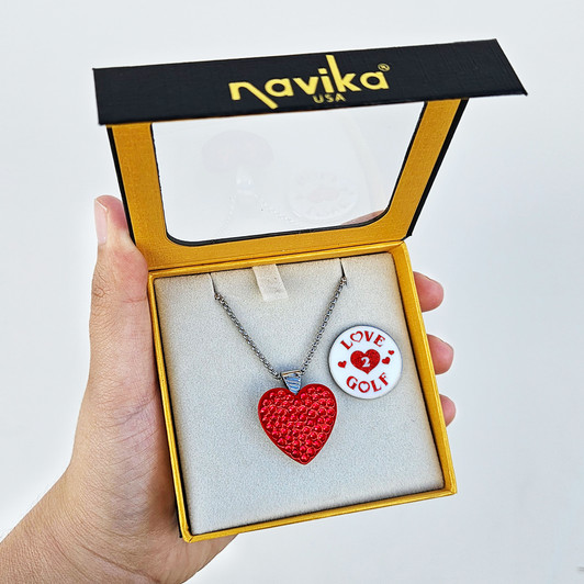 Serenity Magnetic Necklace Combo with Red Heart Swarovski Ball Marker & Love 2 Golf Glitzy Ball Marker