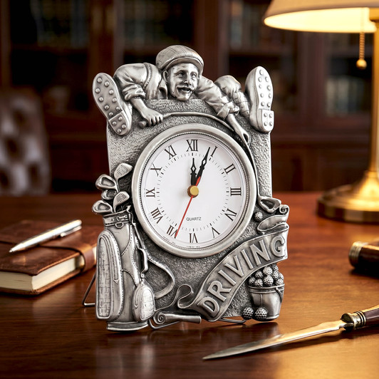 Pewter Golf Clock With Golfer Design