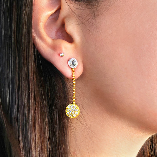Two Piece Crystal Stud Earrings With Removable Gold Dangle Disc With Crystals
