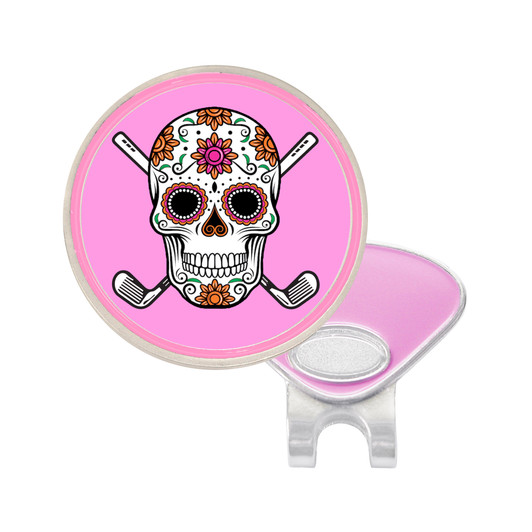 Sugar Skull With Crossed Clubs Ball Marker with Hat Clip