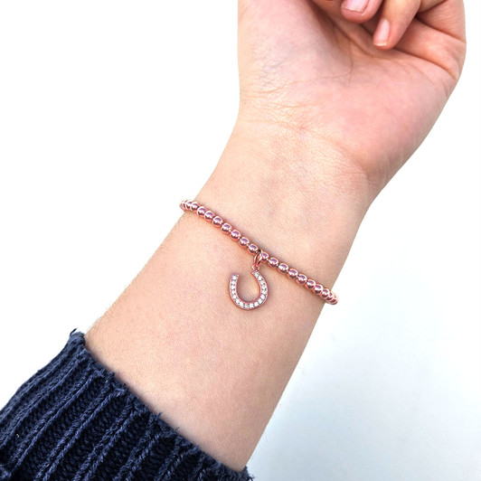 Crystal Horseshoe Rose Gold Bead Bracelet