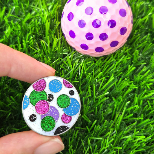 Polka Dot Galaxy (Green, Blue & Pink) Glitzy Ball Marker with Hat Clip