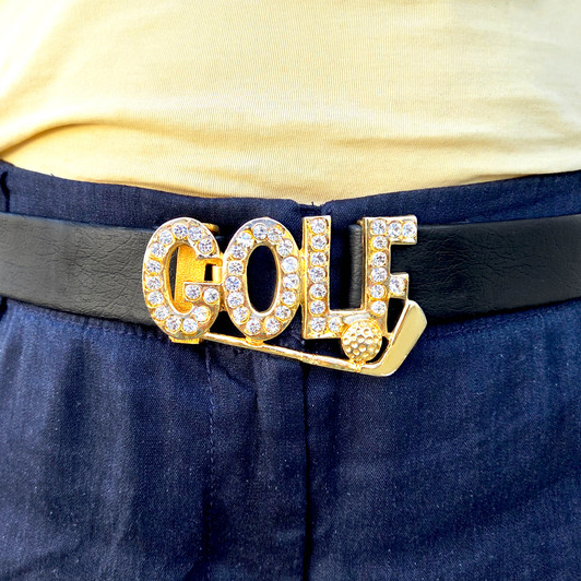 Golf Themed Belt With Crystal "Golf" Buckle | Choose Color