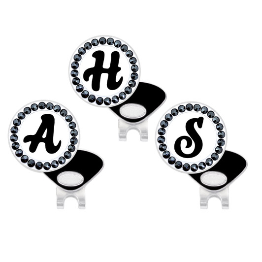 Black Initial Ball Marker With Swarovski Crystals | Choose Initial Black Initial Ball Marker With Swarovski Crystals | Choose Initial