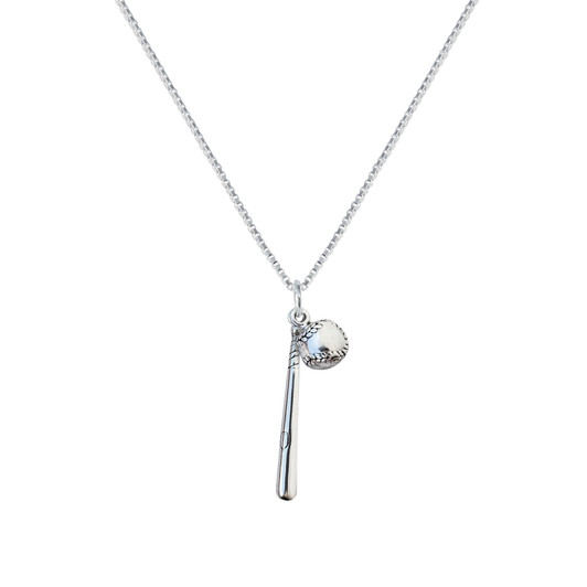 Sterling Silver Baseball & Bat Necklace | Sports Jewelry Gift
