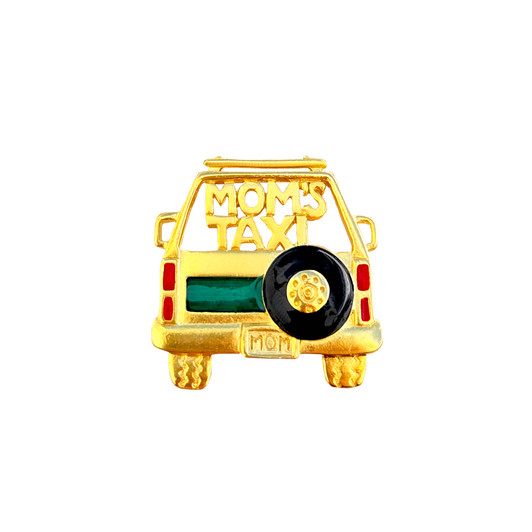 Gold Mom's Taxi Enamel Pin | Retro Van Lapel Brooch