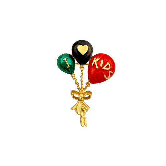 I Love Kids Gold Tone Lapel Pin Enamel Balloon Brooch