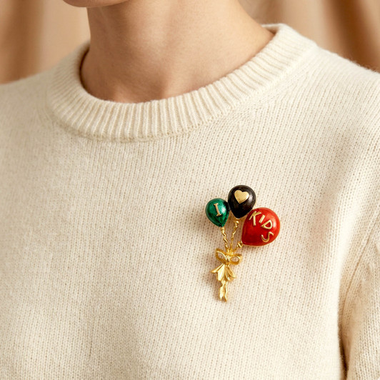 I Love Kids Gold Tone Lapel Pin Enamel Balloon Brooch