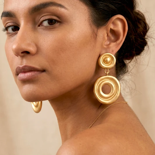 Large Matte Gold Abstract Disc Clip On Earrings
