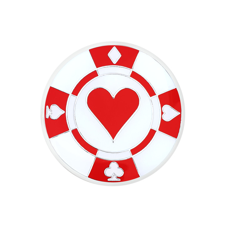 Poker Chip Red Heart Ball Marker with Hat Clip