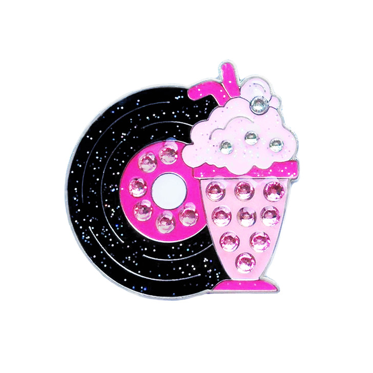 50s Themed Strawberry Milk Shake Golf Ball Marker with Swarovski Crystals by Navika