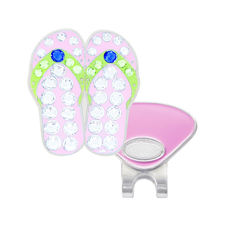 Pink Flip Flops / Sandals Golf Ball Marker with Swarovski Crystals by Navika