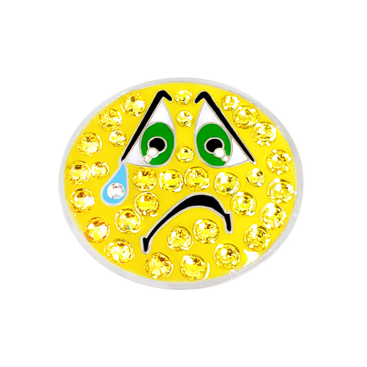 Sad Emoji Golf Ball Marker with Swarovski Crystals by Navika