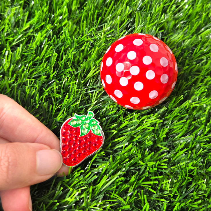 Strawberry Ball Marker adorned with Crystals from Swarovski®- with Hat Clip