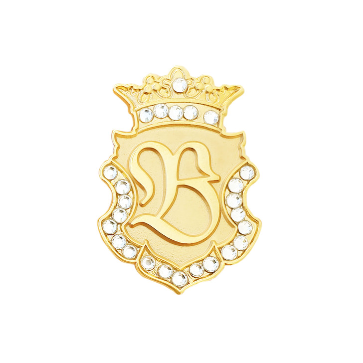 Royal Initial "B" Gold Ball Marker adorned with Crystals from Swarovski® + Matching Crown Clip