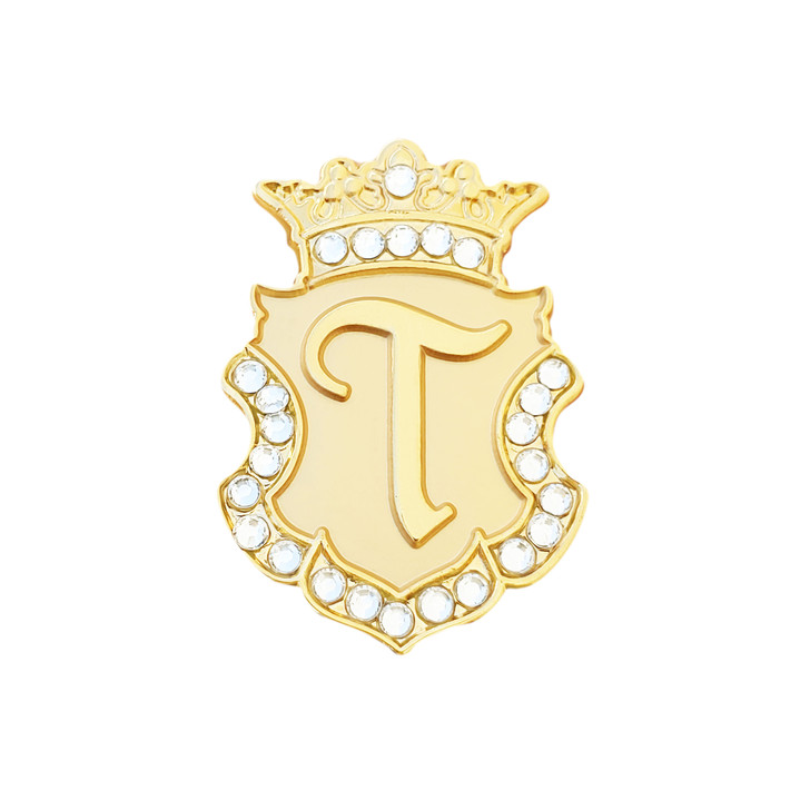 Royal Initial "T" Gold Ball Marker adorned with Crystals from Swarovski® + Matching Crown Clip