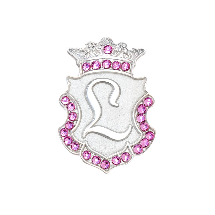 Silver INITIAL "L" Ball Marker adorned with Pink Crystals from Swarovski® + Matching Crown Clip