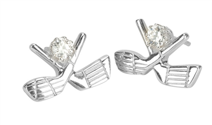 Sterling Silver Crossed Clubs Stud Earrings