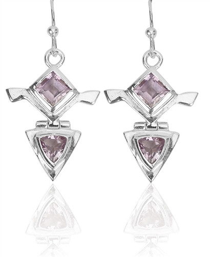 Sterling Silver Amethyst Overturned Crossed Clubs Dangle Earrings