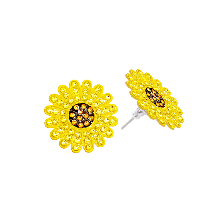 Yellow Sunflower Magnetic Ball Marker Earrings adorned with Crystals from Swarovski®