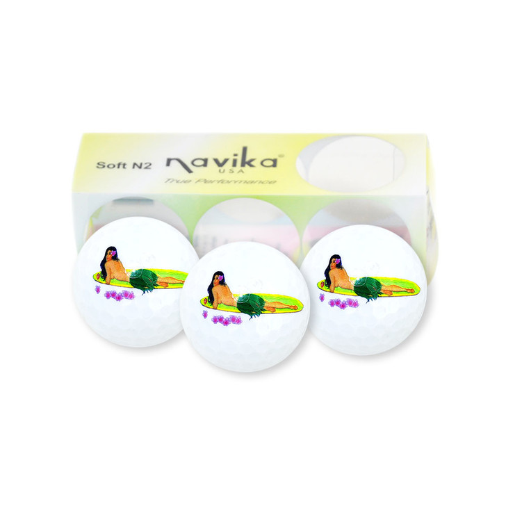 Golf Balls - Surfing Hula Girl #1 Imprinted Golf Balls (Sleeve of 3)