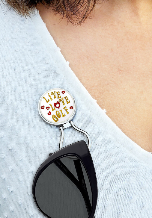 Eyeglass Holder With Removable Glitzy Live Love Golf Ball Marker