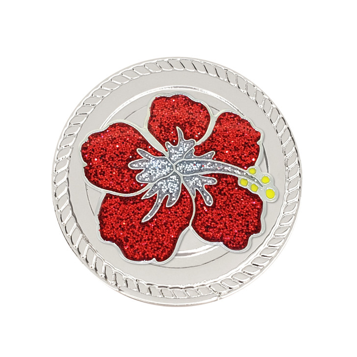 Red Hibiscus Glitzy Magnetic Kicks Candy Shoe Ball Marker