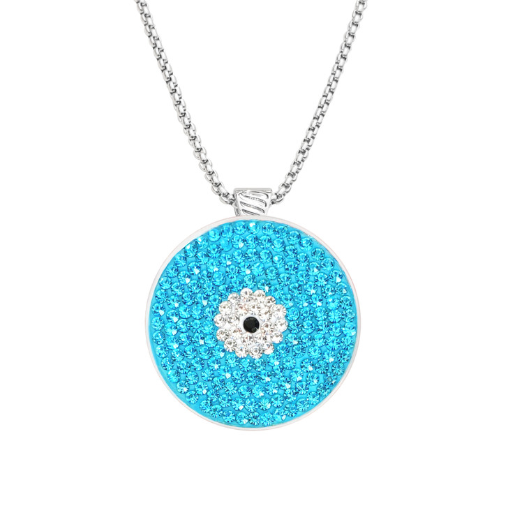 Evil Eye Micro Pave Crystals Ball Marker - Serenity    Magnetic Necklace