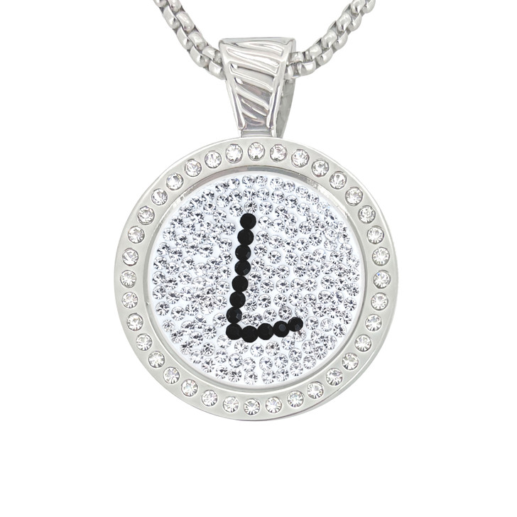 Chameleon Magnetic Necklace with Interchangeable "L" Micro Pave Crystal Golf Ball Marker in Black