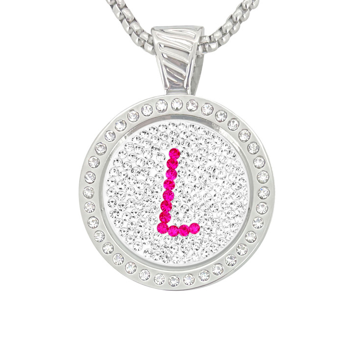 Chameleon Magnetic Necklace with Interchangeable "L" Micro Pave Crystal Golf Ball Marker in Pink