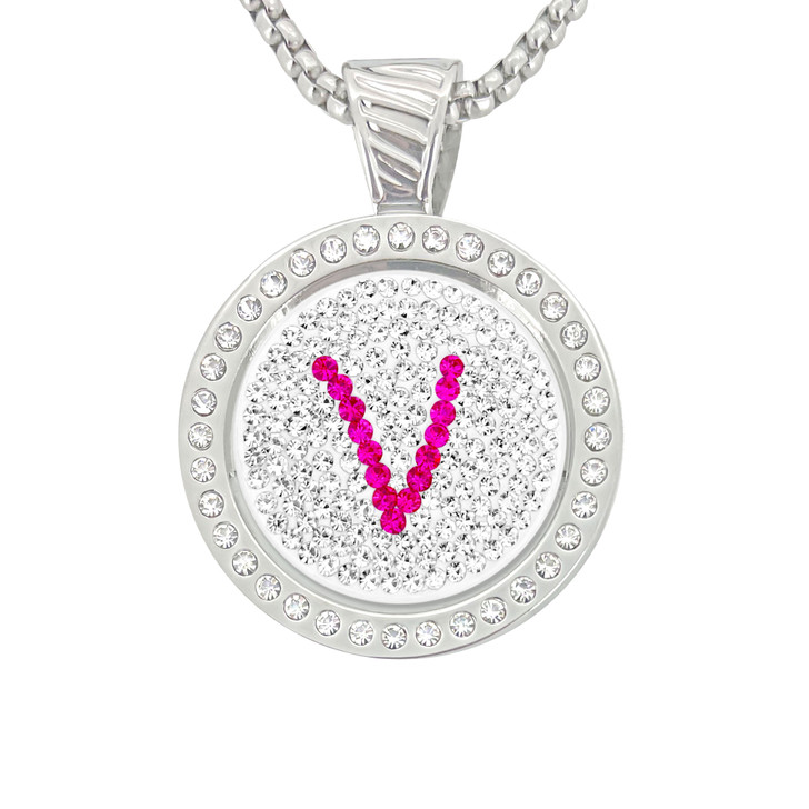 Chameleon Magnetic Necklace with Interchangeable "V" Micro Pave Crystal Golf Ball Marker in Pink