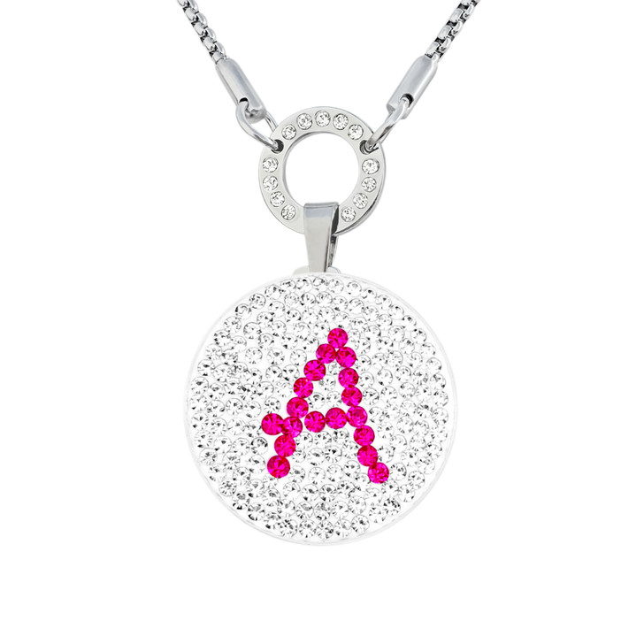 Pink Initial "A" Micro Pave Crystal Ball Marker on Allure Magnetic Necklace