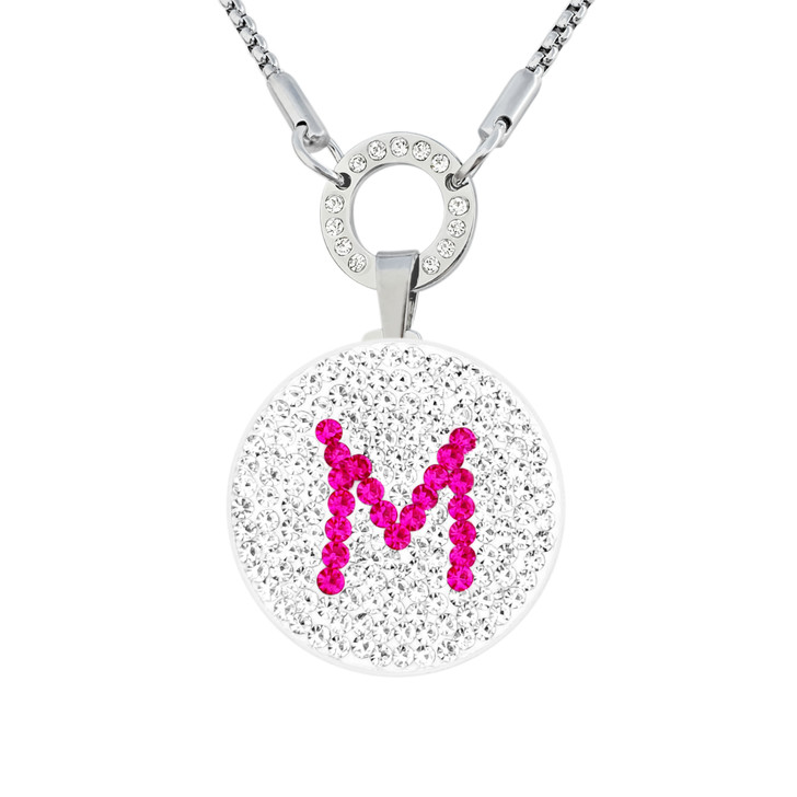 Pink Initial "M" Micro Pave Crystal Ball Marker on Allure Magnetic Necklace