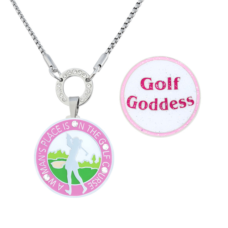 Allure Magnetic Necklace Combo With Interchangeable Swarovski Crystal Woman's Place & Glitzy Golf Goddess Ball Markers