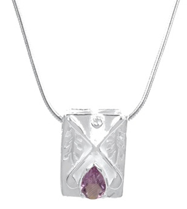 Amethyst/ Carved Sterling Silver Slider Pendant Necklace