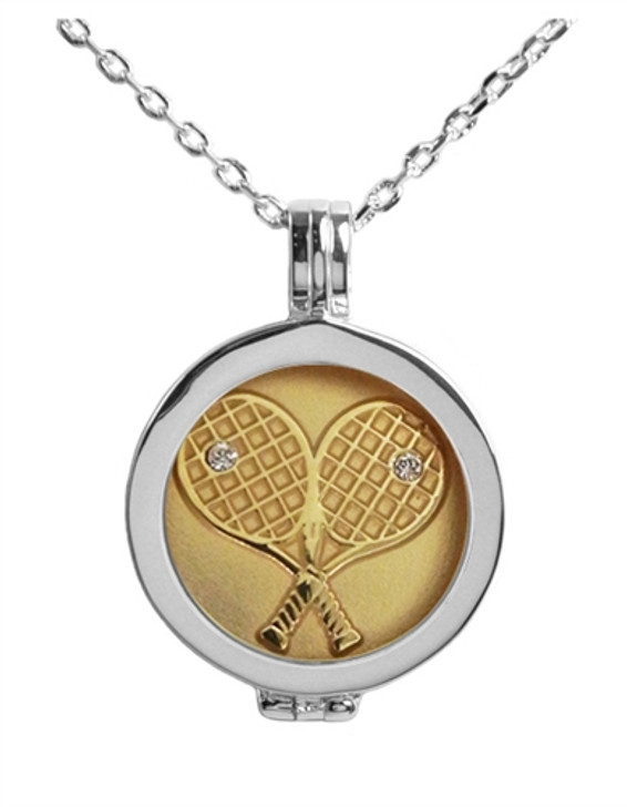 Live Love Life Silver Necklace with Gold Crossed Racquets Charm