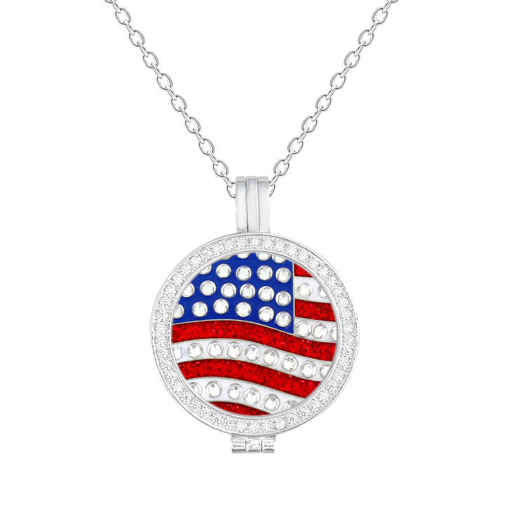 Crystal Live Love Life Silver Necklace with US Flag adorned with Crystals from Swarovski® Charm